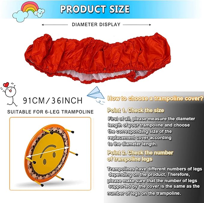 Mini Trampoline Spring Cover 36 Inch Small Trampoline Safety Pad for 6 Holes Round Trampoline Tear-Resistant Oxford Cloth Anti-Vibration Easy to Install Replacement, Multiple Color Options