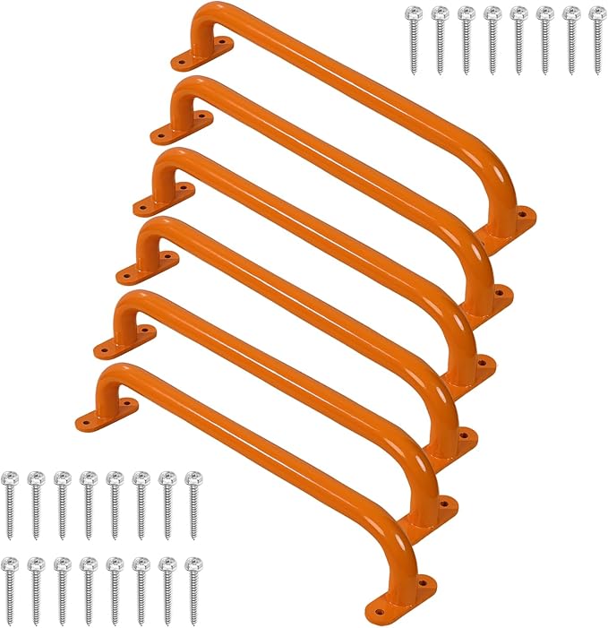 6 Pieces 17 Inch Orange Safety Playground Handles Outdoor - Metal Playset Accessories Handles Swing Sets Attachment Grab Bars, Indoor Kids Ceiling Monkey Bar for Play Structure