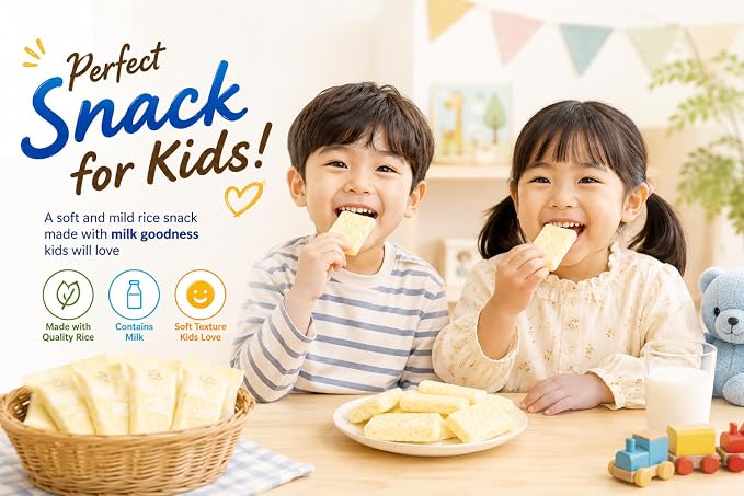 MILK CLASSIC Korean Rice Snack Variety Pack, Milk, Banana & Melon Flavors, Individually Wrapped Crispy Rice Snacks, Baked Not Fried, Family Sharing Snack, 25.59 oz