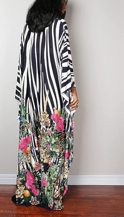Venasha Womens Caftan Floral Print Kaftan Dress Short Sleeve Swimsuit Cover up Loungewear for Summer