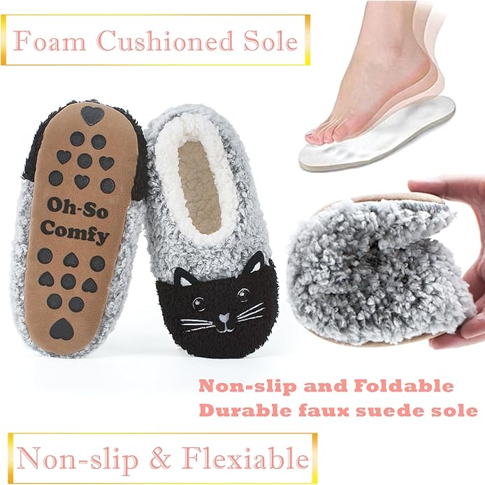 Cute Animal House Slippers, Warm Fuzzy Slipper Socks with Grippers Non Slip, Cozy Funny Gifts