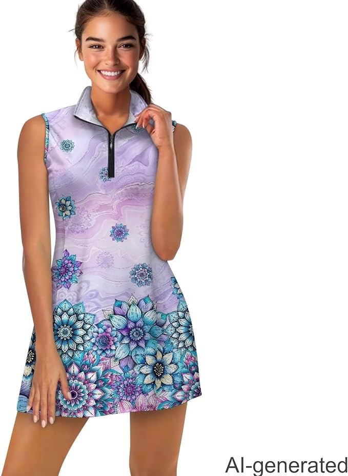 Golf Dress Tennis Dresses for Women with Built in Shorts and Pockets Sleeveless Athletic Dress Workout Dress