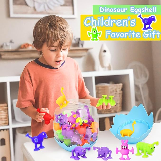 Toddler Suction Cup Bath Toys, Animal Bath Toys for Kids Ages 1-3 3-5 4-8 Mold Free Bathtub Window Building Toys Christmas Stocking Stuffers for 2 3 4 5 Year Old Boys Girls Large Egg Container