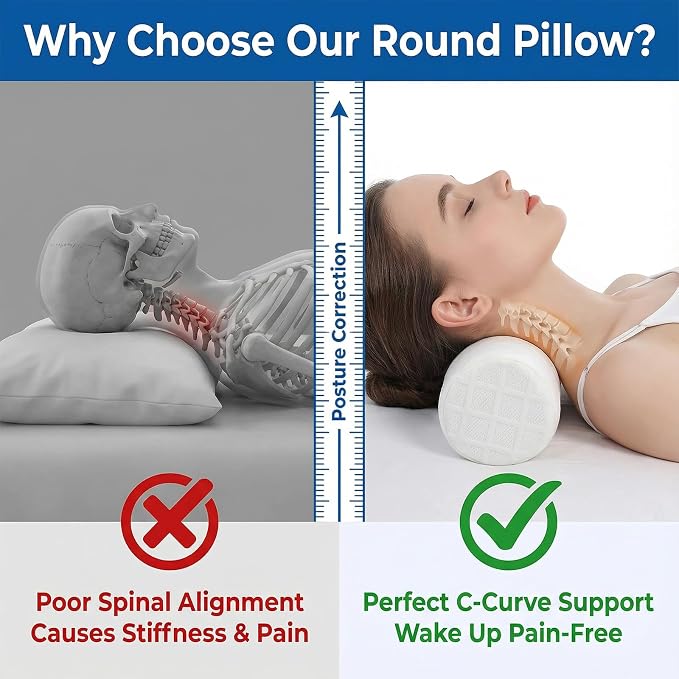 Cervical Memory Foam Neck Roll Pillow Comfortable Breathable(3.1) | Neck Support Pillows for Sleeping 3.1in H Small Round Circle Pillow Cylinder Pillows for Back Lumbar Leg Yoga Pain Relief