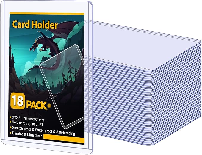 18 Count Card Sleeves Hard Plastic, Sooez 35PT Card Holder, 3" x 4" Baseball Card Protector, Rigid Card Case for Collectible Game Cards, Standard Size Trading Sports Football Cards