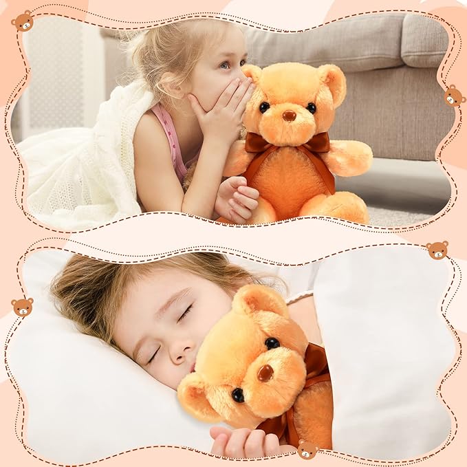 HyDren 30 Pcs Stuffed Animals Plush Bears Gifts Bulk Sleeping Playing Bear Toys with Bow Tie for Birthday Baby Shower Graduation Christmas Wedding Party Favor(12 Inch,Light Brown)