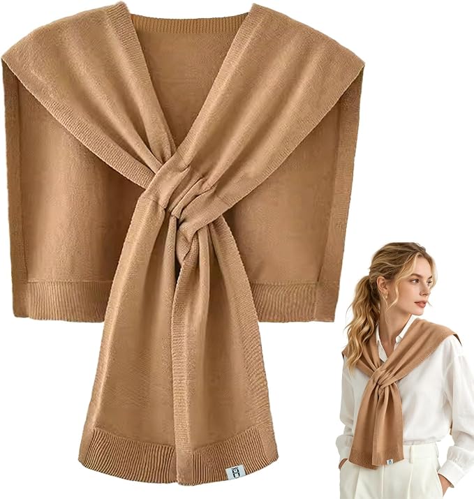 huablo Women's Fashion Knitted Shawl - Khaki Sweater Shawl for Air-Conditioned Rooms