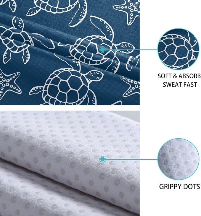 Non Slip Yoga Towel 73 x 27 in Sea Turtle Sweat Absorbent Yoga Mat Towel for Hot Yoga, Pilates and Workout