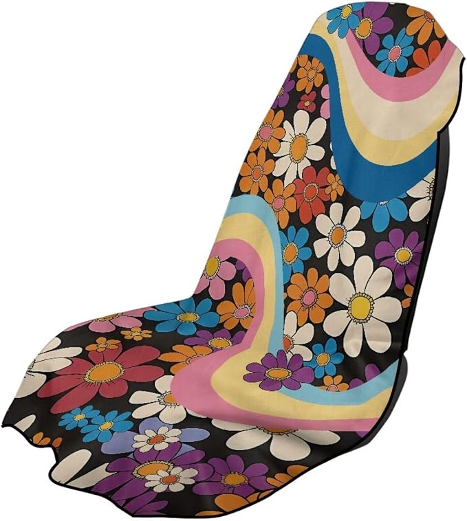 INSTANTARTS Retro Flower Power Car Seat Towel Covers Yoga Towel Car Seat Cover Portable