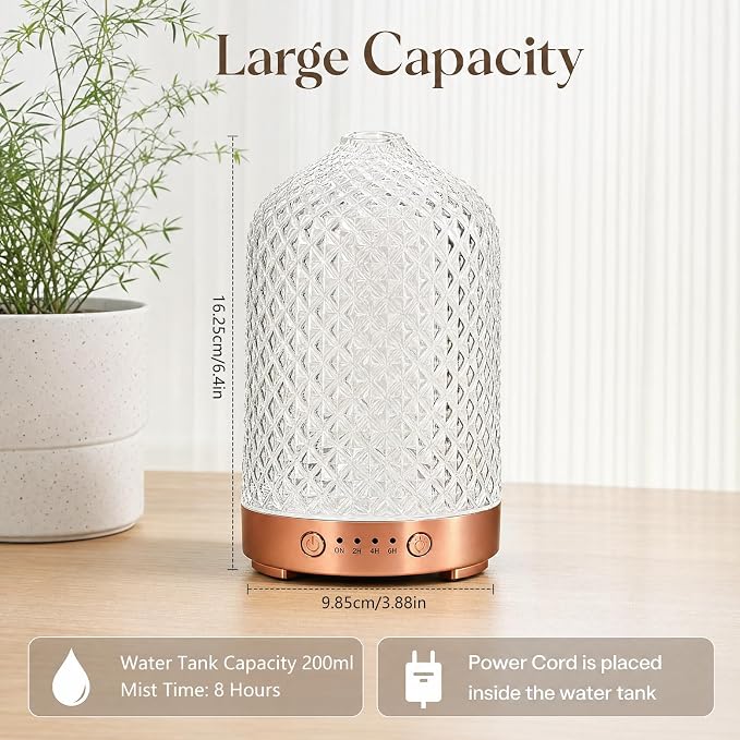 Essential Oil Diffuser for Home- 200ml Aromatherapy Diffuser for Essential Oils with 4 Timer, 7 Color LED Lights Waterless Auto Shut-Off for Home Office Décor Gifts for Women