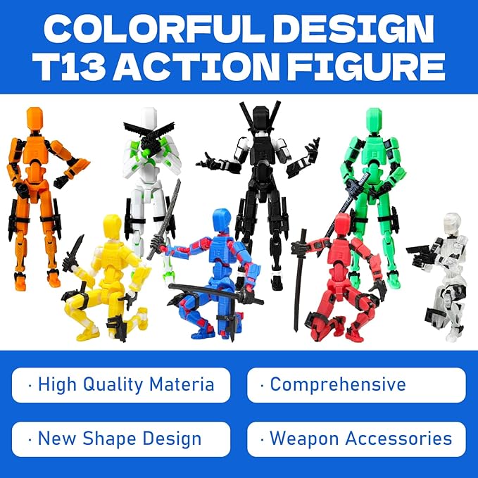 8PCS Dummy13 Action Figure Set | Pre-Assembled 3D Printed Titan13 and Robo Figures, Highly Articulated Robot Toys with Interchangeable Accessories, Perfect for Collectors and Hobbyists (grere-Black)