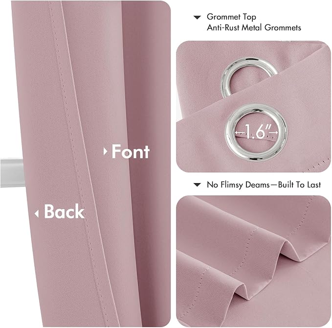MIULEE Blackout Curtains for Bedroom 2 Panels 40 x 54 Inch Long Blush Pink | Thermal Insulated, Living Room Darkening Grommet Drapes, Noise Reducing, Light Blocking Window Treatments