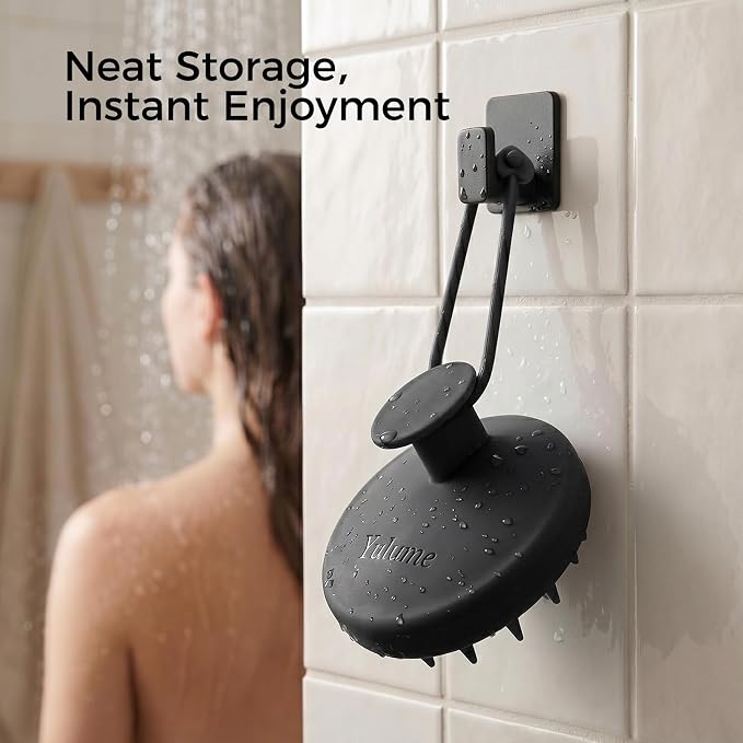 Scalp Massager Shampoo Brush, Soft Silicone Bristles Head Scrubber for Deep Cleansing, Dandruff Removal & Hair Growth, Ergonomic Exfoliator, Wet & Dry Use, Eco-Friendly Shower Brush, Black