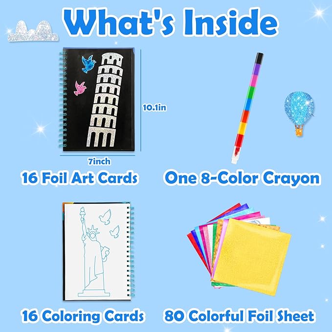 FUNNYB&G Foil Art Crafts for Kids Ages 4-8: Valentines Crafts for Kids 2026,Birthday Gift for Girls,Art and Crafts Supplies,Party Favors,Creative Toys for Girls Boys 4 5 6 7 8 9 Years Old(Buildings)