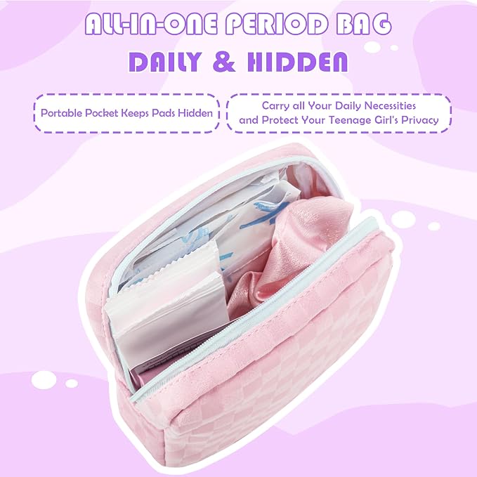 Likesing First Period Kit for Girls, 5.3" Tampon Holder for Purse, Menstrual Starter Tampon Bag Pad Pouch, Emergency Sanitary Napkin Storage Bag Teen Period Kit Gifts for Tweens