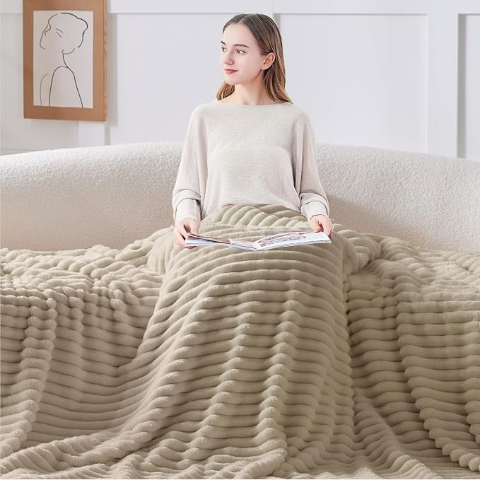 BEDELITE Ribbe Blankets Queen Size for Bed, Linen, 90"x90" | Ultra-Soft Plush Fleece, Warm Yet Lightweight, Ribbed Texture, Home Decor, Machine Washable, Giftable, All-Season Use
