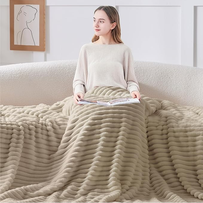 BEDELITE Ribbed Fleece Throw Blanket for Couch, Linen, 50"x70" | Ultra-Soft Plush Fleece, Warm Yet Lightweight, Ribbed Texture, Home Decor, Machine Washable, Giftable, All-Season Use