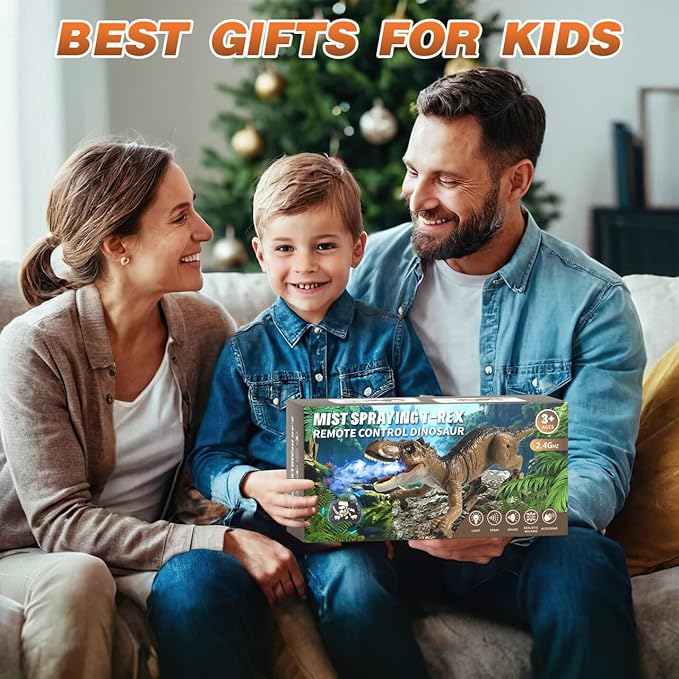 Sunrad Remote Control Dinosaur Toys for Kids 3-5 4-7 8-12 Year Old, Electronic RC Robot Dinosaur with Spray & Light & Roar, Realistic Walking T-Rex Toys Birthday Gifts for Boys Girls (Brown)