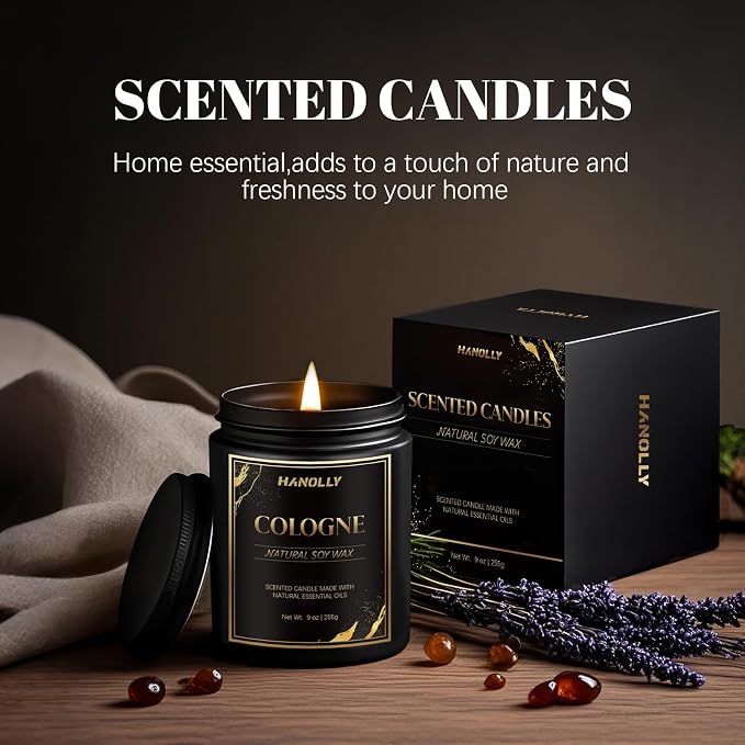 Cologne Candle,9 oz Scented Candles for Home Soy Candle Wax, Birthday Fathers Gifts for Father Dad, Masculine Aromatherapy Candles for Men, Perfect for Creating a Classic Ambiance
