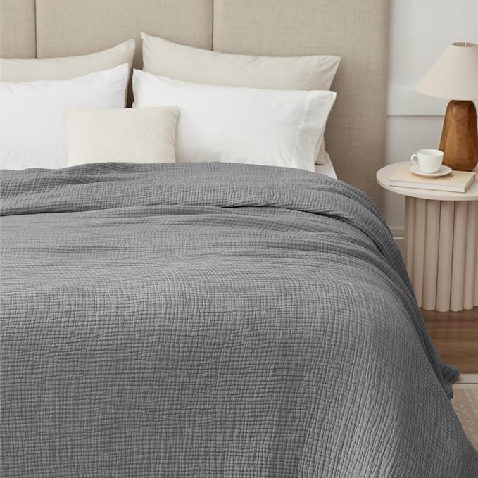 100% Cotton Muslin Blanket 40" x 40", Breathable and Lightweight Cotton Throw Blankets, Soft Cooling Summer Gauze Blanket for All Season, Grey