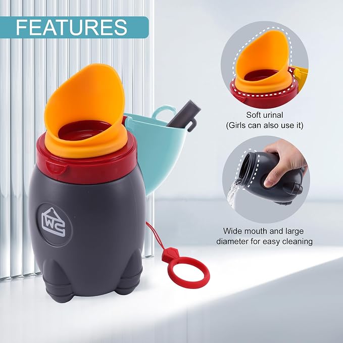 Portable Potty for Kids – Leak-Proof Rocket Travel Urinal for Boys & Girls, Lightweight Road Trip Essential for Car, Camping, Potty Training, Easy-Clean Reusable Pot(Quiet Blue)