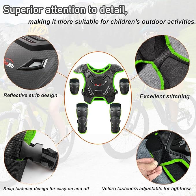 Kids Dirt Bike Gear, Youth Motocross Armor Protective Vest Suit，Children Chest Back Knee Elbow Protection for Cycling ATV