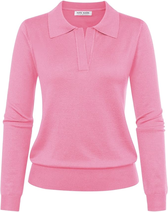 Women's Long Sleeve Classic V Neck Casual Fall Winter Polo Sweater Tops | Basic Collared Knitted Fashion Work Business Formal Daily Wear Versatile Pullover Shirts