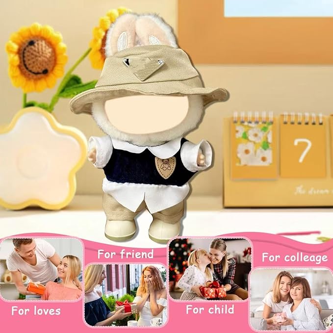 17cm Clothes Set(NO Doll),Hat & Overalls Set for 17cm Accessories Suit,Stylish Adorable Dolls Clothes Accessories,Cute Clothes for Dress up Unique Style (Apricot Prada)