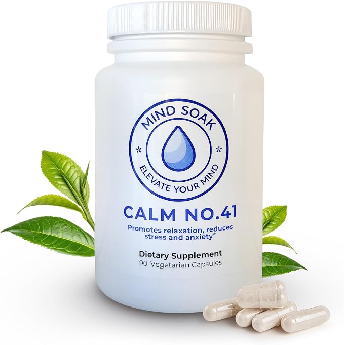 Mind Soak™ Calm No. 41 Magnesium Glycinate & L-Theanine Stress Relief Supplement with NAC and Apigenin | 90 Vegan Capsules | Non-GMO | Made in Canada
