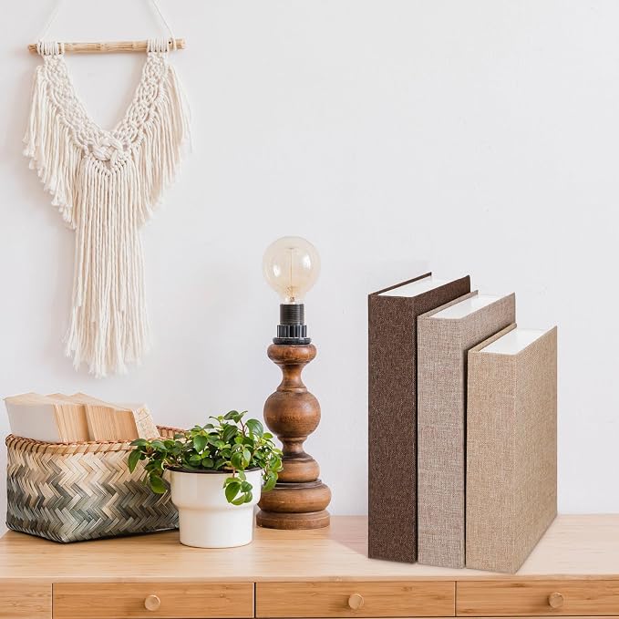 Tioncy 3 Pcs Decor Linen Faux Book Box Set Aesthetic DIY Fake Linen Book Box for Decor Storage Cafe Table Bookshelf Gift Home Keepsake(Multi Sizes,Khaki, Dark Coffee, Light Coffee)