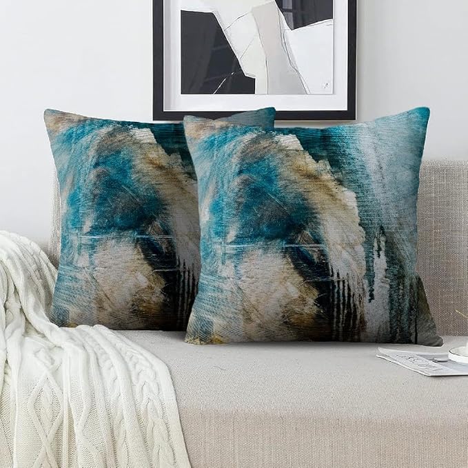 Throw Pillow Covers for Couch, 26x26 Inch, 2 Pack, Black Teal | Decorative Throw Pillow Covers Cushion Covers for Couch Bedroom Sofa Living Room