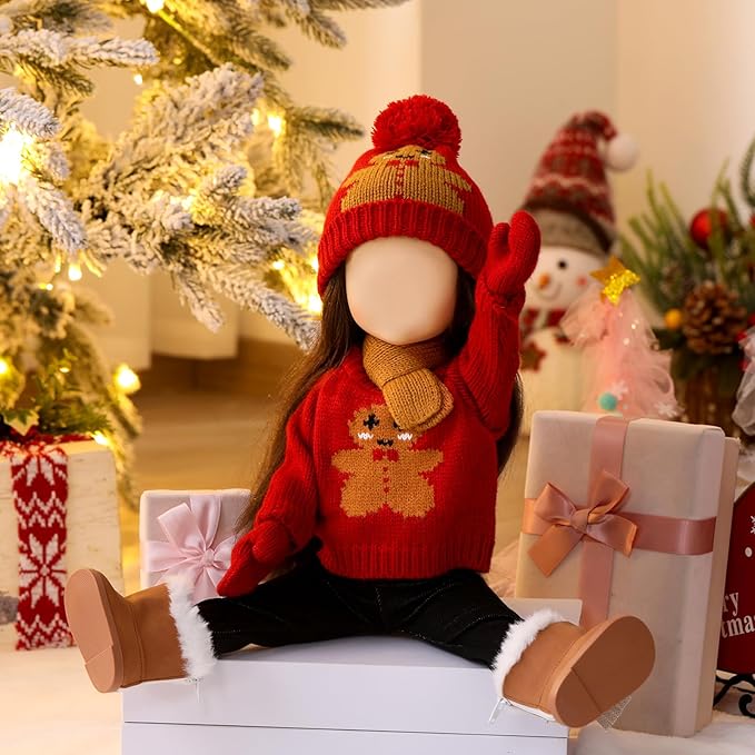 6 Pcs Christmas 18 Inch Doll Clothes and Accessories Winter Outfits Set Sweaters Trousers Hats Shoes for 18 Inch Doll Gift(Red,Gingerbread)