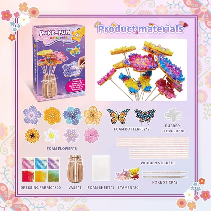 RAJRNED Poke-in Fun Flower Bouquet with Vase, Arts and Crafts for Girls, DIY Craft Kits, Creative Activity, Gifts for Girls & Boys Ages 4-12