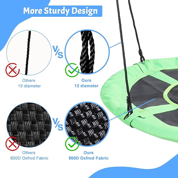 40 Inch Saucer Tree Swing for Kids, Outdoor Round Swing with Hanging Straps & Adjustable Ropes, Easy Assembly (Green)
