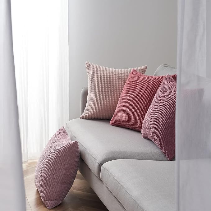 Topfinel 4 Packs Pink Decorative Throw Pillow Covers 24x24 Inch for Living Room Couch Bed Sofa, Boho Western Farmhouse Home Decor, Square Soft Moss Corduroy Fall Cushion Case 60x60 cm