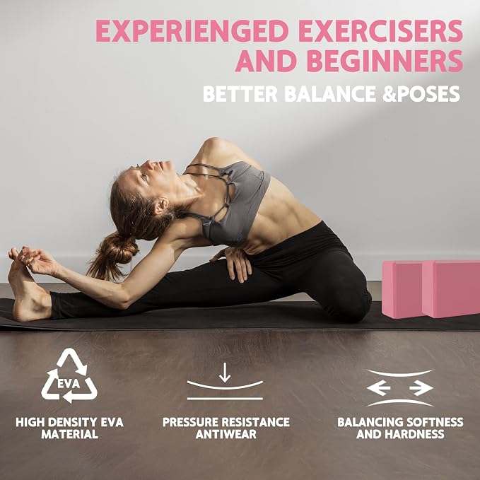Yoga Block - Supportive Latex-Free Eva Foam - Soft Non-Slip Surface with Beveled Edges for Yoga, Pilates, Meditation - Yoga Accessories for Stability, Balance, Deepen Stretches