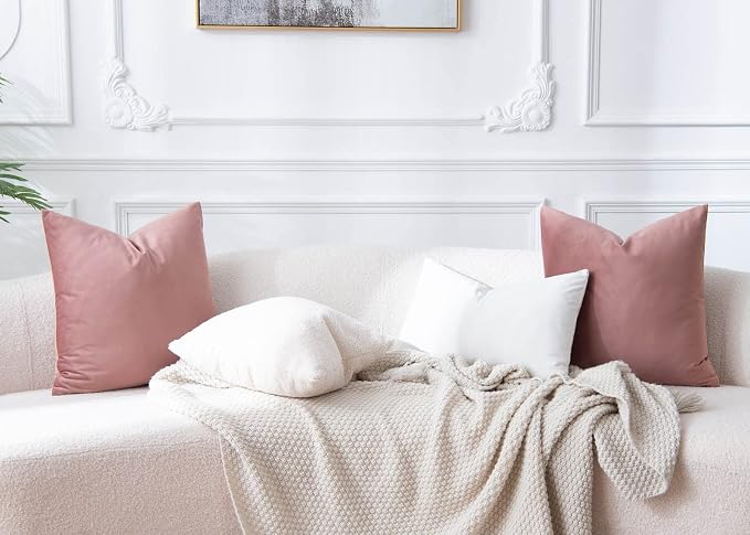 Throw Pillow Covers Set of 2 for Couch Bed Velvet Cushion Cover 14x14,White | Decorative Pillow Covers with Invisible Zipper for Sofa Living Room Bedroom Home Decor Modern