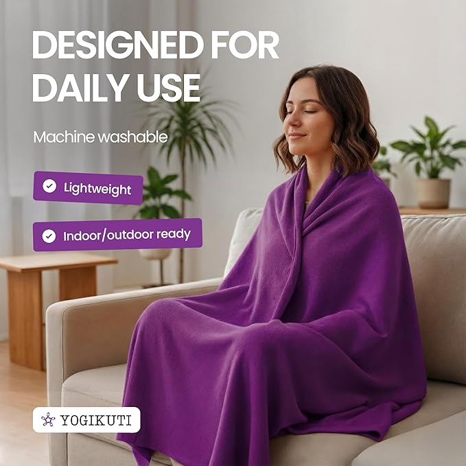 Yogikuti Iyengar Cotton Yoga Blanket Set of One – Thick Handwoven Yoga Blankets for Restorative Yoga, Meditation & Pranayama – Premium Cotton Yoga Blanket for Support & Comfort in Pranayama (Purple)