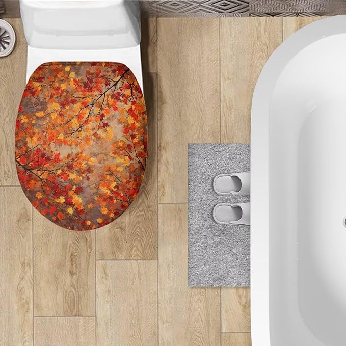 Toilet Seat Cover, Comfortable and Dustproof Toilet Lid Cover,Maple Leaf Design Machine Washable and Reusable Toilet Lid Cover