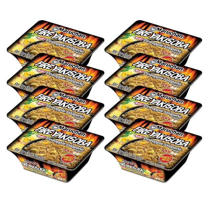 Maruchan Yakisoba, FIRE Pineapple Jalapeno Flavor – Stir-Fried Japanese Instant Ramen Noodles, High Protein Microwavable Meal – 4.23 Oz. (8 Pack)