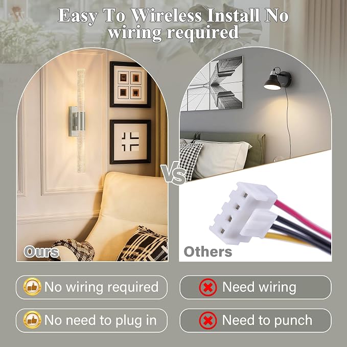 camuucci Battery Operated Wall Sconces Set of 2, Rechargeable Wall Lights | 12000mAh Long-Lasting Battery,Dimmable Cordless Sconce,No Wiring Needed for Bedroom,Living Room,Silver 20.9-Inch