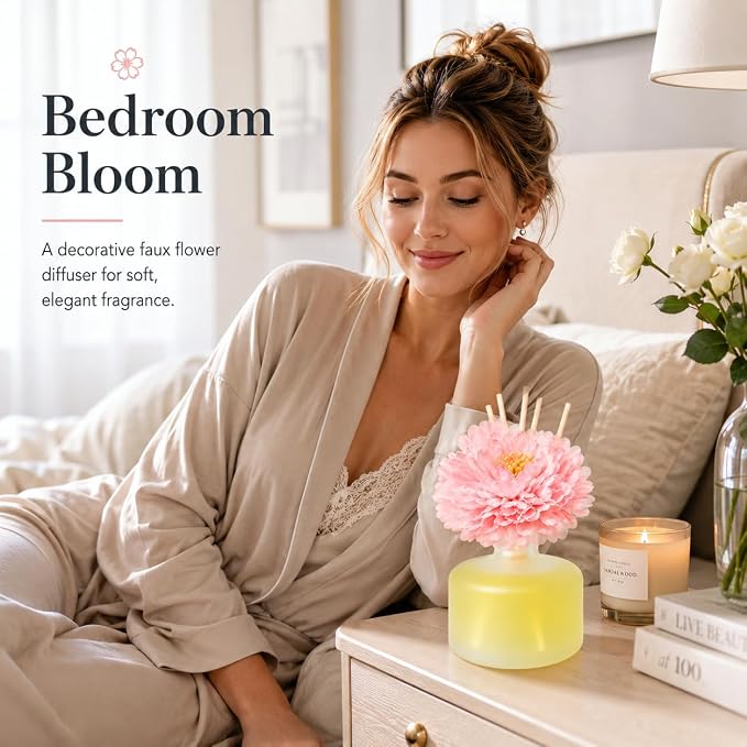 Reed Diffuser for Home – Inspired by My Way Fragrance – 3.38 Fl Oz – Includes Sakura Cherry Blossom Decorative Flower – Long Lasting Fragrance – Room Freshener for Bedroom, Bathroom, Office