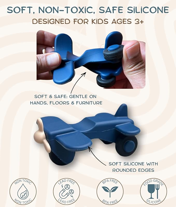Silicone Toy Cars for Kids Ages 3+ – Soft, Safe Non-Toxic Silicone Cars with Smooth Rolling Wheels, Quiet Play 5-Piece Vehicle Set, Food Grade Silicone