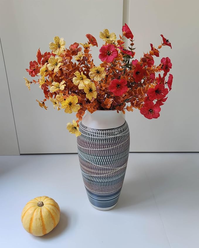 12.6" Tall Vintage Ceramic Rustic Farmhouse Vase (Full Skipcut Brown) | Large Boho Textured Flower Vases for Home Decor, Living Room, Table, Mantel, Shelf