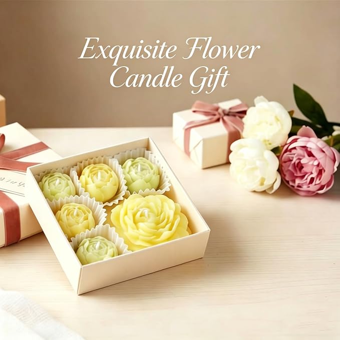 Flower Candles, Scented Floral Candle Rose Peony Shaped (Green) | 6-Pack Handmade Aromatherapy for Spa Party Wedding Home Decor