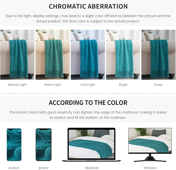 BOURINA Teal Throw Blanket 50x90 Inch Boho Knitted Soft Throw Sofa Blanket | Knitted Throw Blanket 50x90 Inches, Soft Lightweight Boho Weave Throw Decorative Couch Blanket for Living Room Bedroom Chair