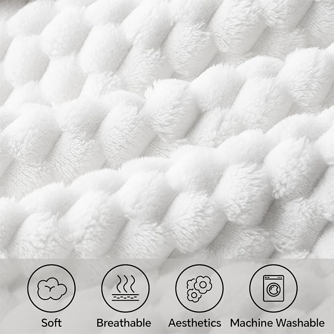 BEDELITE White Queen Blanket for Bed, Soft Cozy Gifts for Women, 90 * 90 | 3D Jacquard Decorative Fleece Blanket, Super Soft Plush Throws, Cute Birthday Gift for Women & Men, Suitable for All Seasons