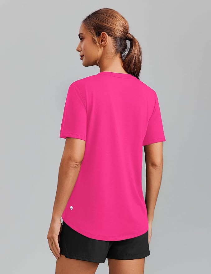 PINSPARK Soft Workout Tops for Women Short Sleeve V Neck Moisture Wicking UPF 50+ Sun Protection Quick Dry Gym Shirts