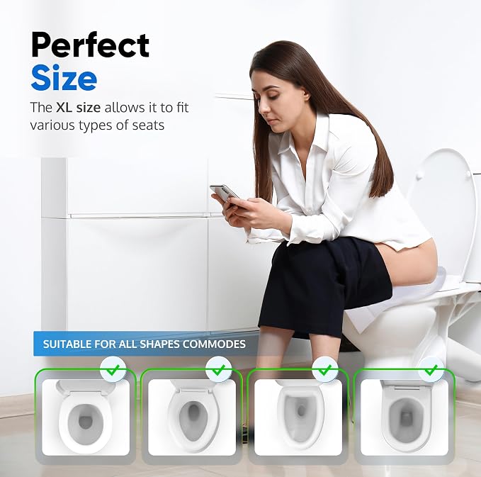 Toilet Seat Covers Disposable Flushable Travel Pack of 50, 2XL Biodegradable Paper Toilet Seat Covers for Adults & Kids, Public Restroom, Airplane & Camping Travel Essentials