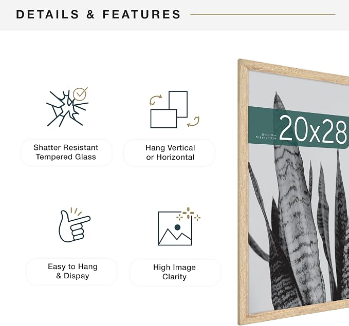 MCS Studio Gallery 20x28 Poster Frame Natural Woodgrain Engineered Wood, Vertical & Horizontal Wall Hanging Large Picture Frame for Photos, Posters & Art Prints (1-Pack)